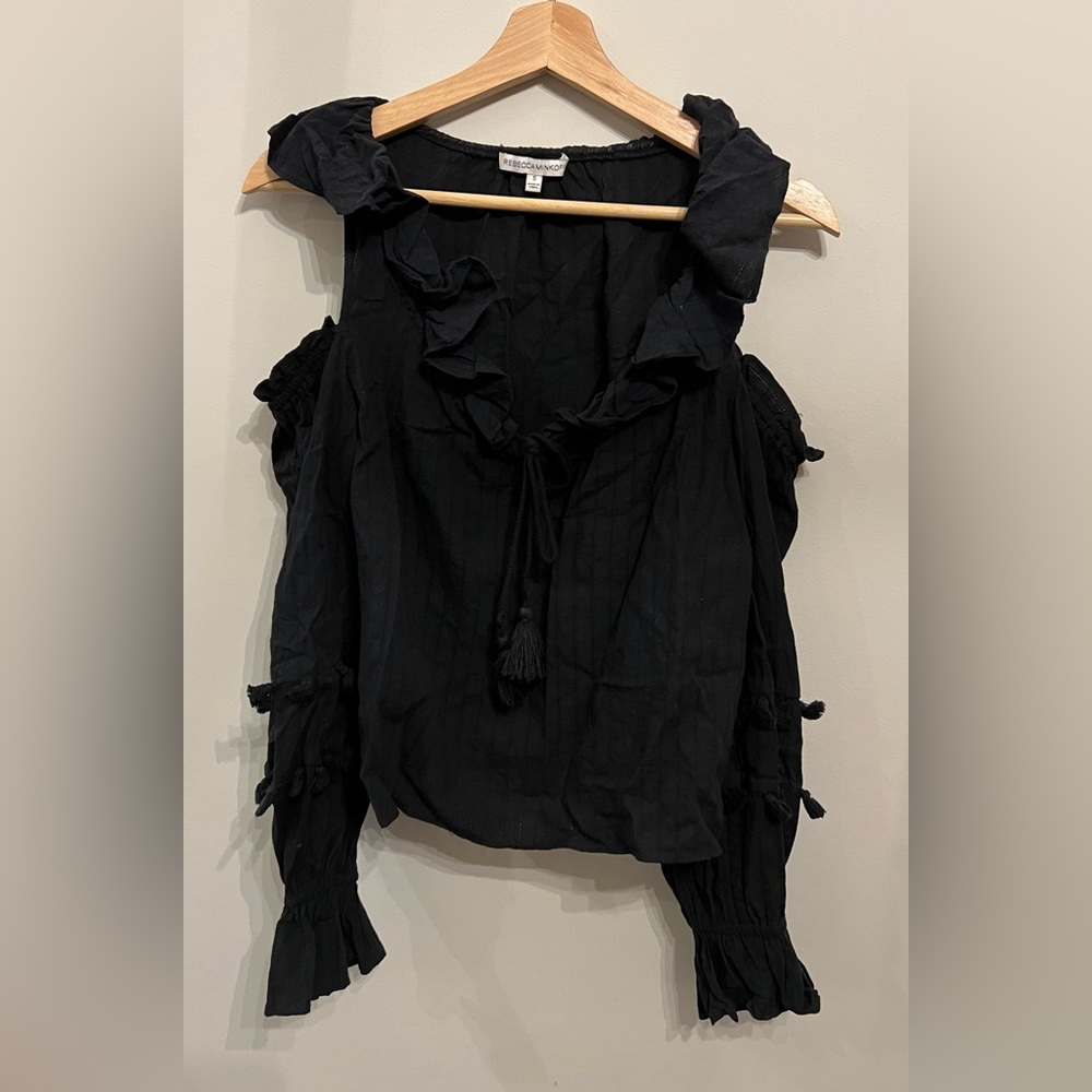 Black, shoulder-less long sleeve top, small
